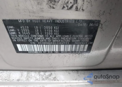 2016 Subaru Legacy 2.5I Premium z USA, uszkodzony, nr VIN 4S3BNAD68G3064133